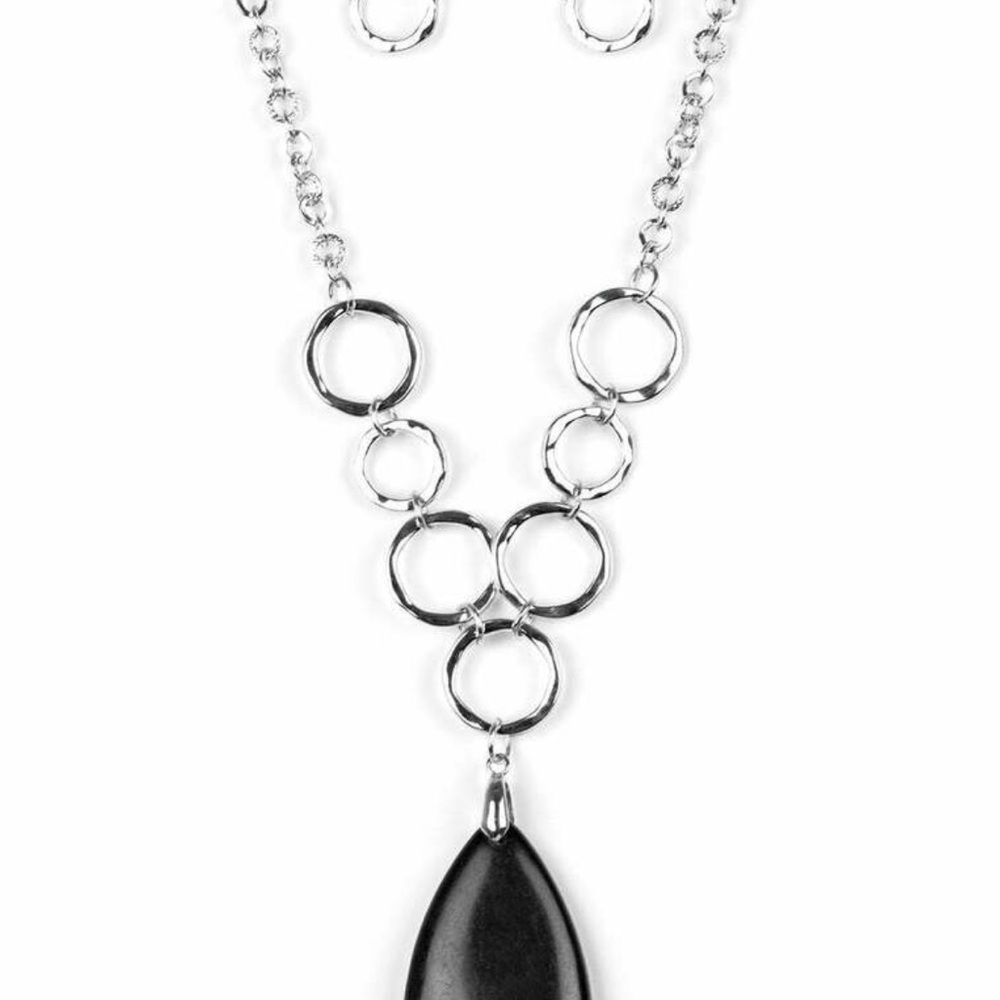 Silver and Black Pendant Necklace - Picture 2 of 3